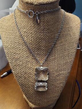 Ann Taylor Silver-Tone Clear Crystal Pendant Necklace